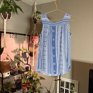 Blue White Sleeveless Dress Casual Summer Sun Dress Geometric Print M